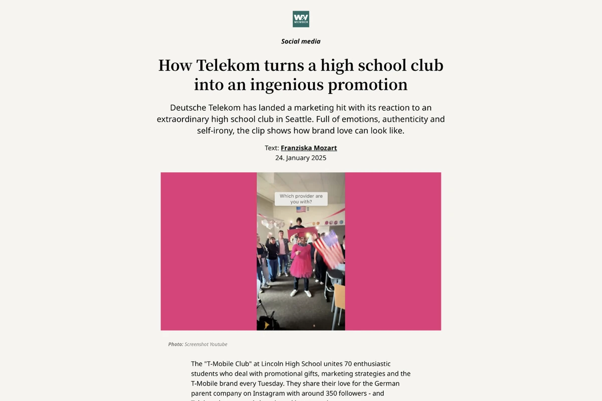 Screenshot of an article about Deutsche Telekom's collaboration with T-Mobile Club